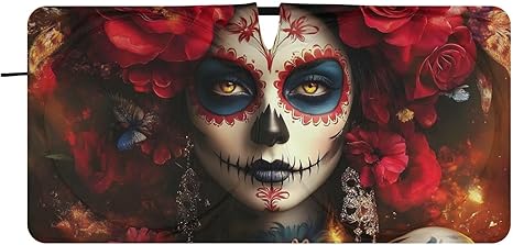 Windshield Sun Shades Cool Sugar Skull Foldable Car Sun Shade for Sedans SUV Trucks Size S - sugar skull car sunshade for windshield