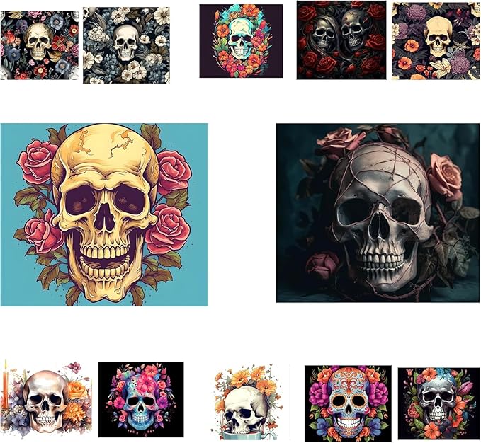 Sugar Skull Collection, 12 Piece Sublimation Transfer Bundle for 20oz Skinny Tumblers, Floral Gothic Design, 9.4 x 8.1 Inches, Press Ready - sugar skull tumbler with straw