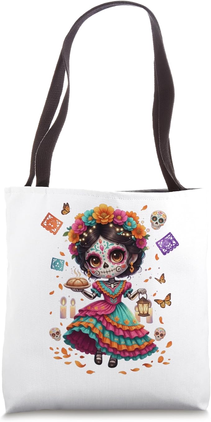 La Catrina Day of The Dead Sugar Skull De Los Muertos Tote Bag - sugar skull handbags for sale