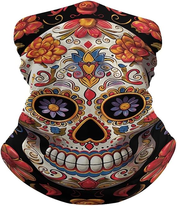 Balaclava Neck Gaiter Breathable Sugar Skulls Bandanas Sun & Windproof Face Mask Face Cover Scarf Headband for Skiing Fishing Hiking Cycling All Season Outdoor Sports - sugar skull flower crown