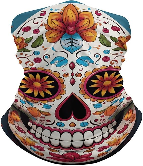 Balaclava Neck Gaiter Breathable Colorful Sugar Skull Bandanas Sun & Windproof Face Mask Face Cover Scarf Headband for Skiing Fishing Hiking Cycling All Season Outdoor Sports - sugar skull flower crown