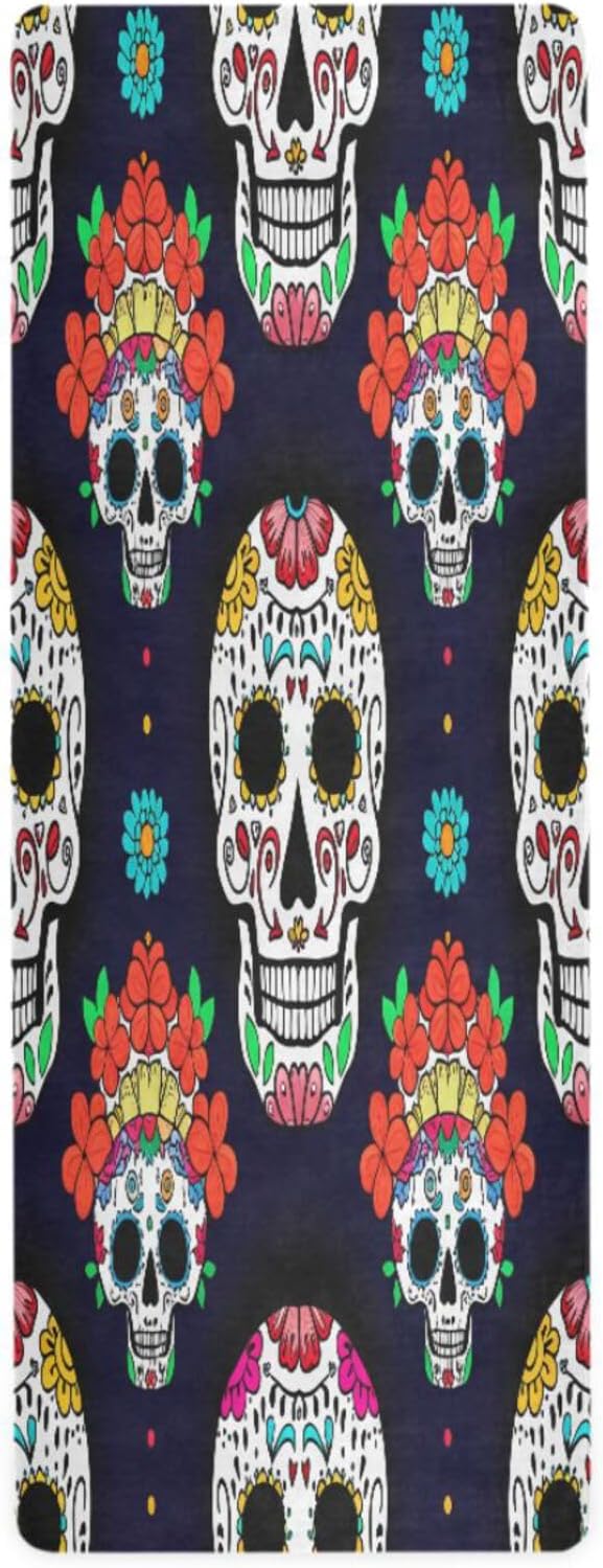 Yoga Mat Luminous Sugar Skulls Non Slip Fitness Exercise Mat Extra Thick Yoga Mats for Home Workout, Pilates, Floor Workouts 71 x 26 Inches - sugar skull yoga mat