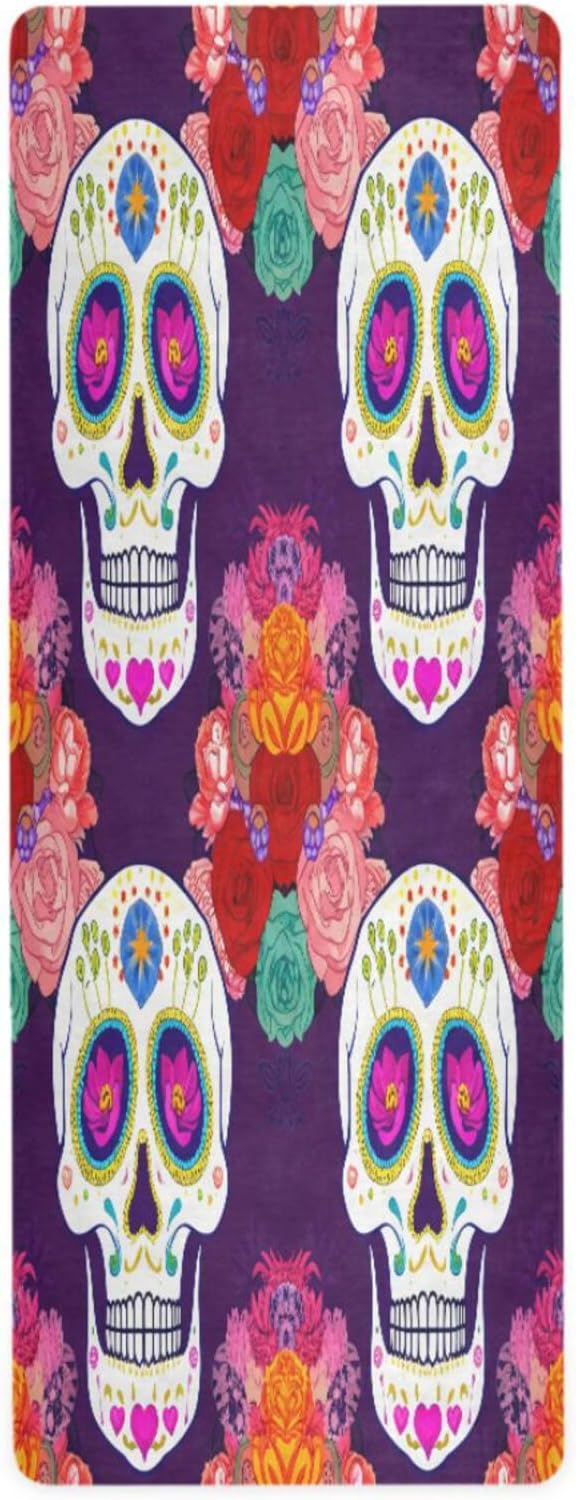 Yoga Mat Vibrant Sugar Skulls Non Slip Fitness Exercise Mat Extra Thick Yoga Mats for Home Workout, Pilates, Floor Workouts 71 x 26 Inches - sugar skull yoga mat