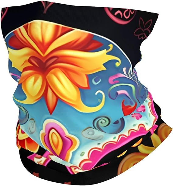 Winter Neck Warmer for Men Women, Sugar Skulls Face Mask Scarf UV Protection Ski Neck Gaiter Breathable Face Cover Windproof Hiking Bandana, Balaclava, Headband, Head Wrap - sugar skull flower crown