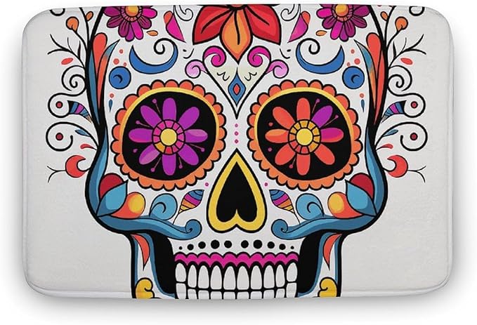 15.7" x23.6 Thick Bathroom Rug Sugar Skull Bath Mat for Bathroom Super Absorbent Shower Mat Non-Slip Floor Mats Quick Drying Bath Rug for Bedroom Kitchen Sink Bathtub Edge - sugar skull floor mat