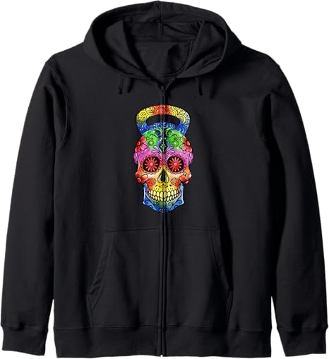 Kettlebell Totenkopf Geschenke - sugar skull zip up hoodie mens