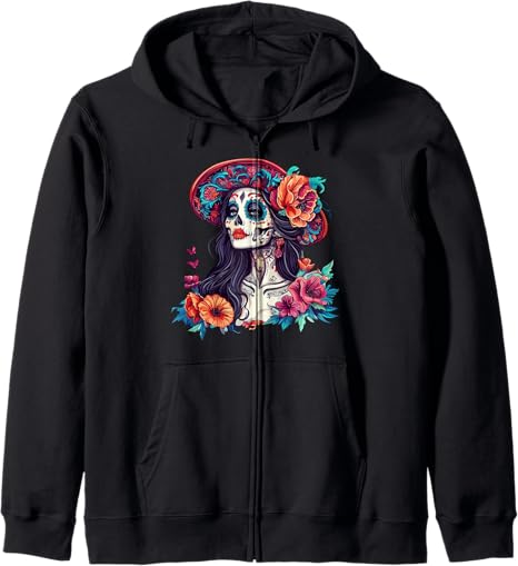 Vibrant Mexican Folklore Skull Art Design - sugar skull hoodie mens