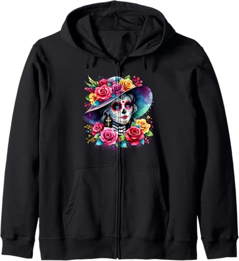 De Los Muertos La Catrina Day of the Dead - sugar skull hoodie mens