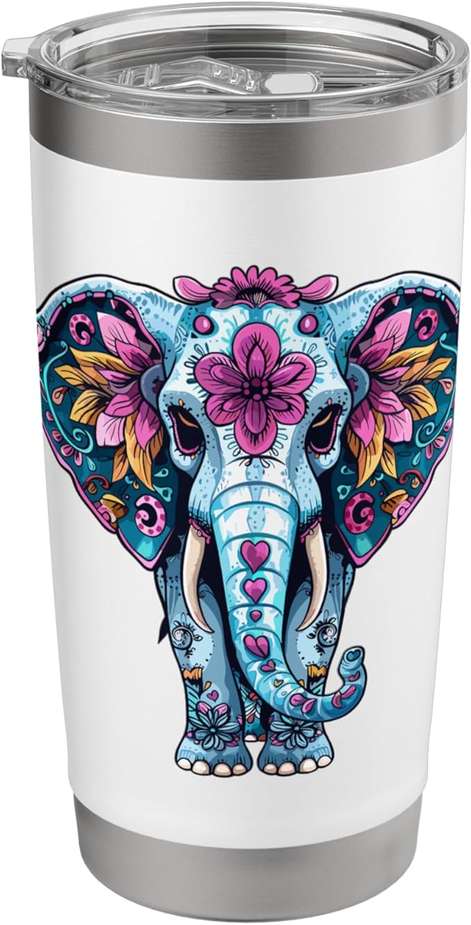 Elephant Sugar Skull Dia De Los Muertos Graphic Stainless Steel Insulated Tumbler - sugar skull tumbler with straw