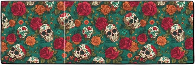 Sugar Skulls and Red Roses Kitchen Mats for Floor, Kitchen Rugs Non Slip Washable, 48"x16" Super Absorbent Kitchen Runner Rug, Kitchen Floor Mat Front of Sink - sugar skull floor mat