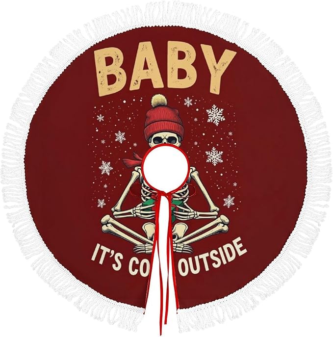Christmas Tree Skirt with Tassels Xmas Tree Skirt Christmas Skeleton Funny Sugar Skull Xmas Decoration for Indoor Outdoor Decors - sugar skull christmas decorations