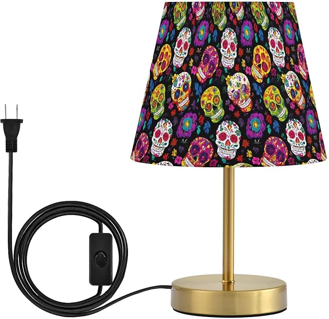 Kcldeci Bedside Table Lamp for Bedroom, Sugar Skulls with Floral Farmhouse Desk Lamps for Nightstand with Fabric Shade for Kids Reading, Home Office M - sugar skull table lamp