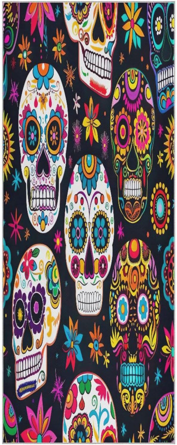 Yoga Mat Towel for Hot Yoga, 73" x 27" Beautiful Sugar Skull Absorbent Non Slip Hot Yoga Towel for Bikram, Pilates, Vinyasa - Includes Carry Bag - sugar skull yoga mat