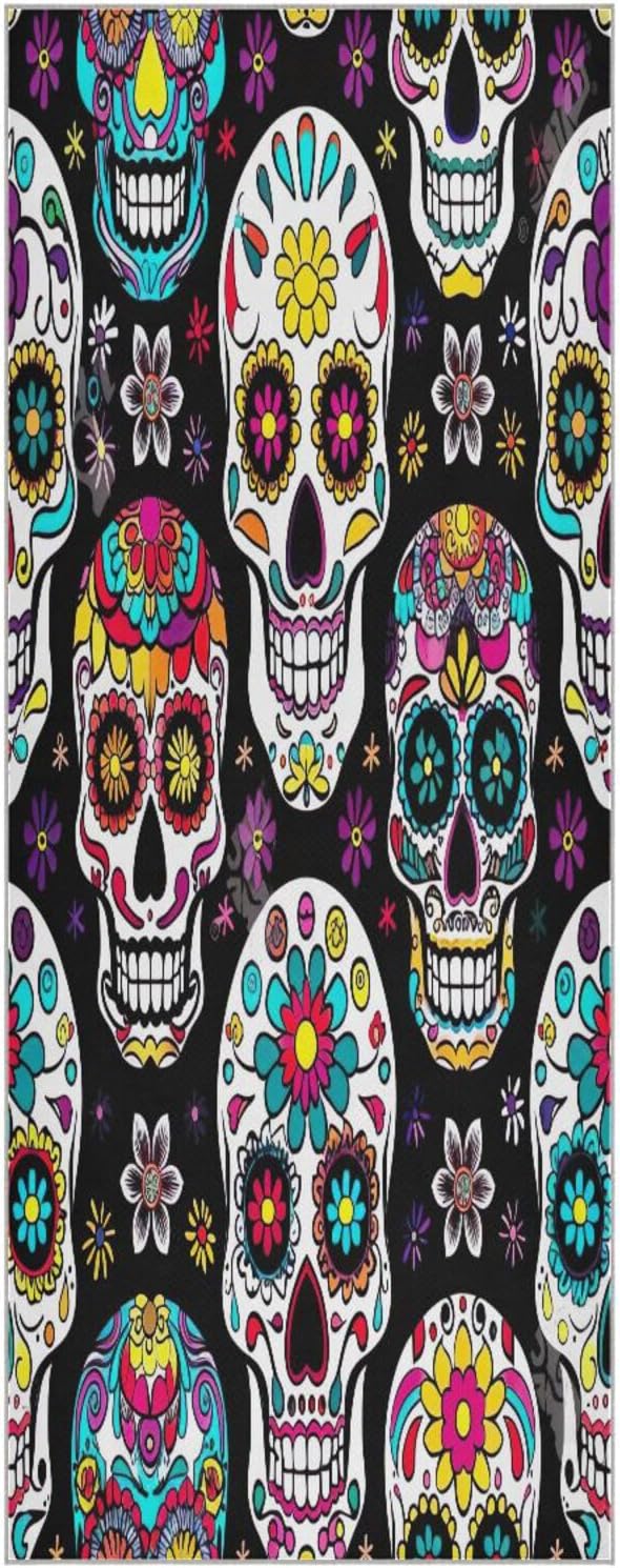 Yoga Mat Towel for Hot Yoga, 73" x 27" Beautiful Sugar Skull Absorbent Non Slip Hot Yoga Towel for Bikram, Pilates, Vinyasa - Includes Carry Bag - sugar skull yoga mat