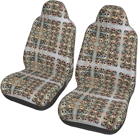 Sugar Skulls Car Seat Covers for Women,Universal Auto Front Seats Protector Fits for Car, SUV Sedan,Truck - sugar skull car seat covers set