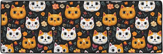 Cute Sugar Skull Cats Kitchen Mats for Floor, Kitchen Rugs Non Slip Washable, 48"x16" Super Absorbent Kitchen Runner Rug, Kitchen Floor Mat Front of Sink - sugar skull floor mat
