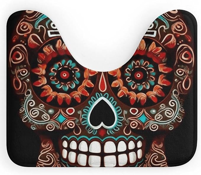 Sugar Skulls Day of The Dead Toilet Mat U-Shaped Contour Toilet Rugs Non Slip Washable Bathroom Mat Absorbent Thick Soft Floor Carpet Bath Rugs Mat for Toilet Base 20" X 16" - sugar skull floor mat