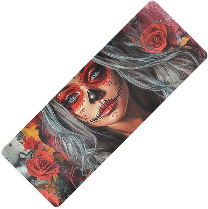Mexican Sugar Skull Girl printed yoga mat with carrier bag Thick 1 mm For hot yoga non slip with mat storage tapete para ejercicio 71x26 inches - sugar skull yoga mat