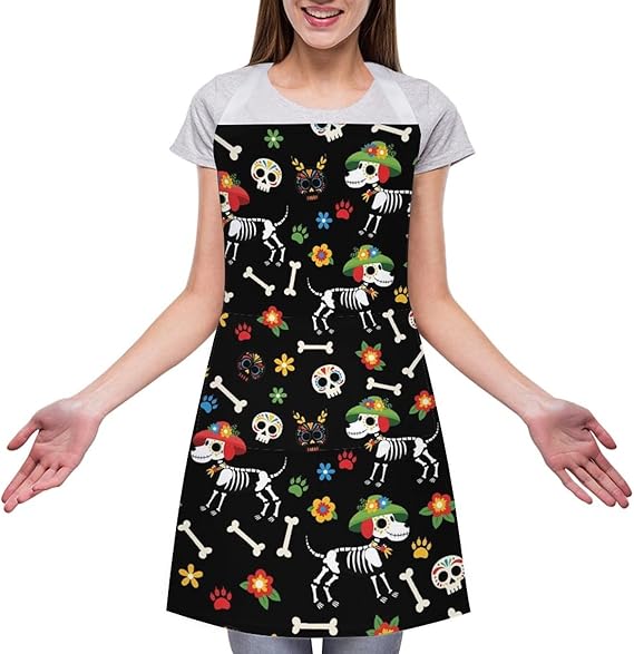 Restaurant Apron with Pocket Unisex, Stain Proof Bib Adjustable for Lab Butcher Work - sugar skull apron for women
