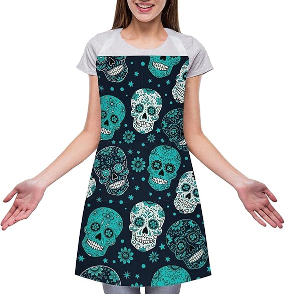 Adjustable Neck Cooking Apron, Water Oil Proof with Pocket, Unisex for Restaurant BBQ - sugar skull apron for women